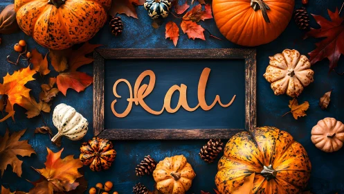 Autumnal flat lay frames calligraphic fall lettering in center