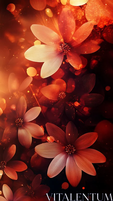 Luminous Petals Dance Through Warm Ember Light and Bokeh.