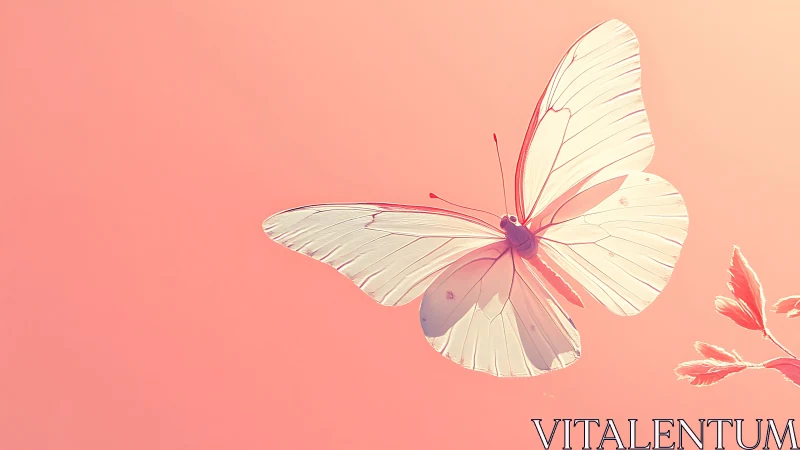 Translucent butterfly is rendered against uniform peach background