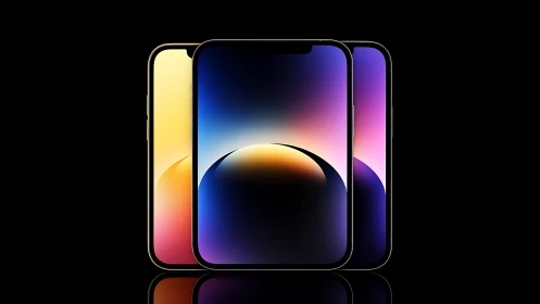 Three Gradient Smartphones Showcase Modern Display Design