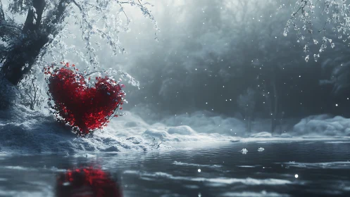 Winter Heart Shaped Berries Covered in Snow and Ice.