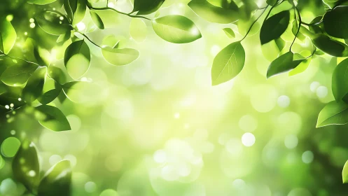 Sunlit leaf canopy bathing a dreamy spring morning glow.