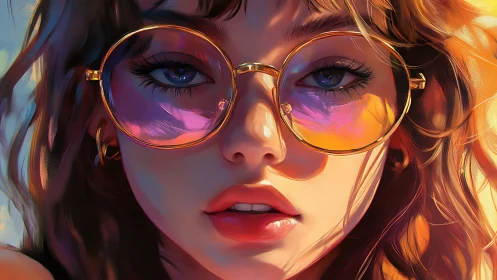 Digital painting portrait with prismatic reflective glasses focus.