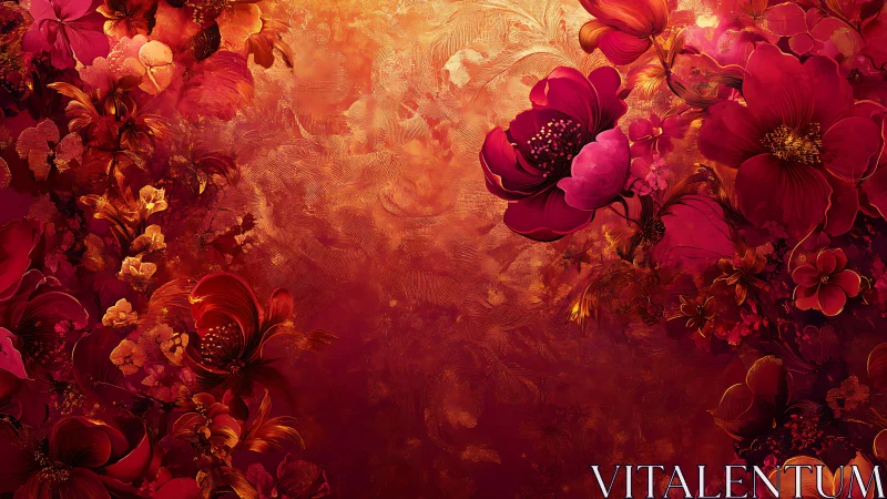 Luxe Floral Gradient: Deep Magenta Blooms Against Warm Baroque Backdrop.