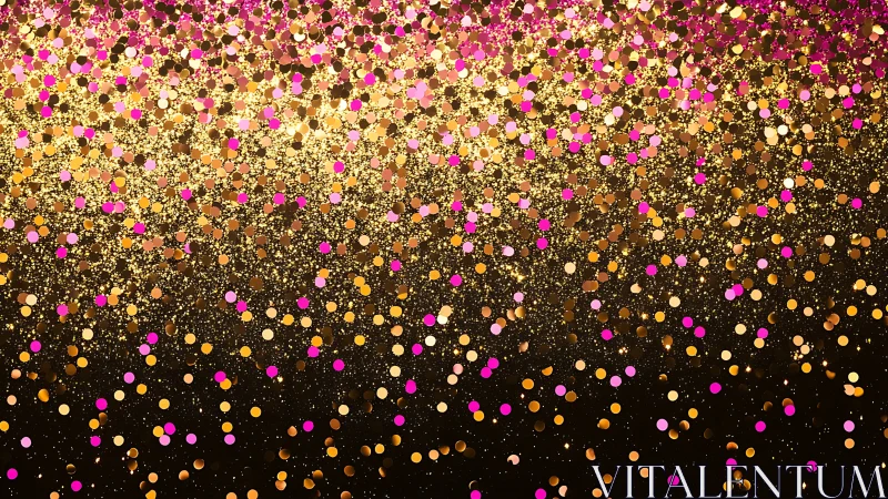 Gold and pink confetti gradient sparkles over dark background