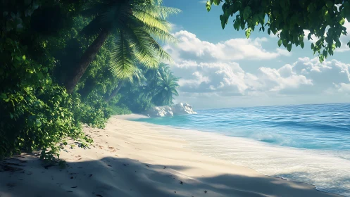 Tropical Beach Cove With Palms and Turquoise Waters