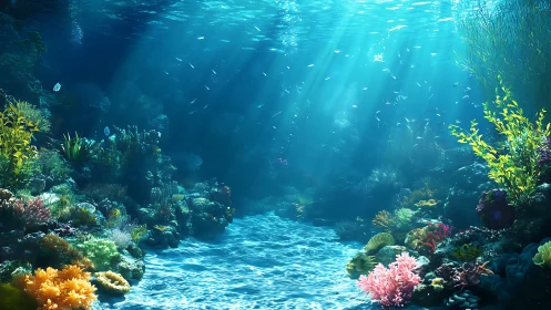 Sunlit coral valley invites a peaceful underwater daydream