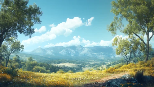 Wide valley landscape shows distant mountains under clear sky