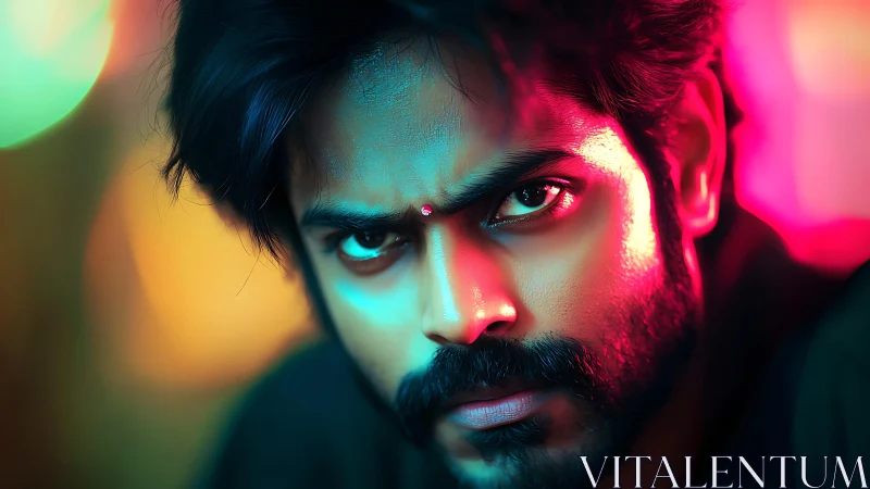 Neon-lit resolve sharpens in a storm of cinematic color