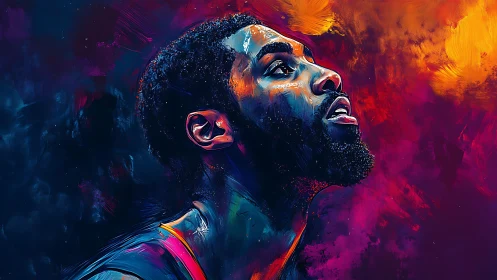 Vivid digital portrait of focused male athlete in neon colors.