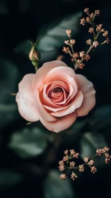 Blush Rose Unfolds: Delicate Petals in Moody Garden Theater