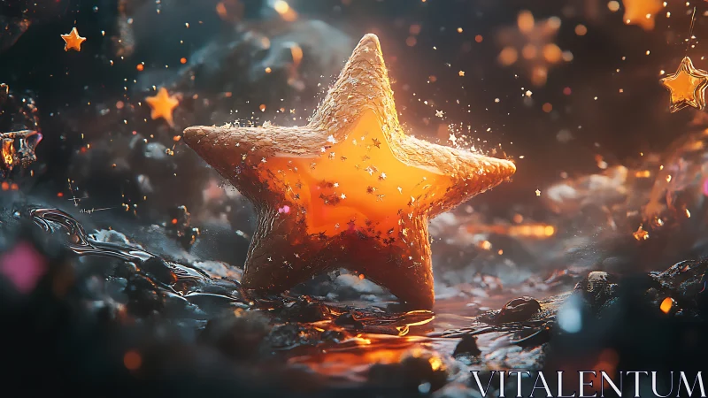 Luminous molten star form in particulate liquid environment.