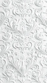 Ornate white baroque floral relief adds quiet sculpted elegance