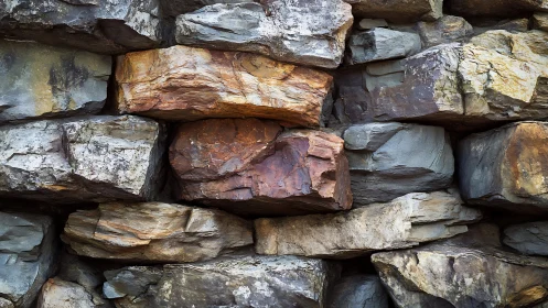 Close-up of rugged stone wall with earthy tones, natural texture.