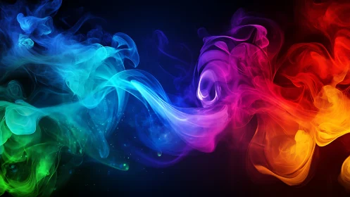 Vibrant neon smoke flows across a dark cosmic background