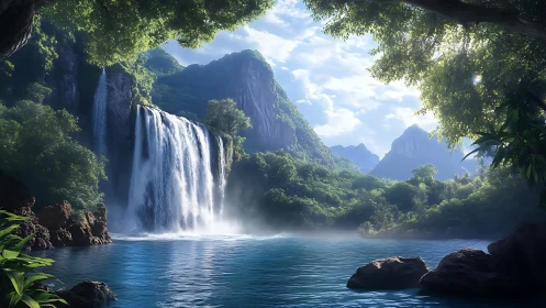 Tranquil jungle waterfall welcoming you into quiet escape.