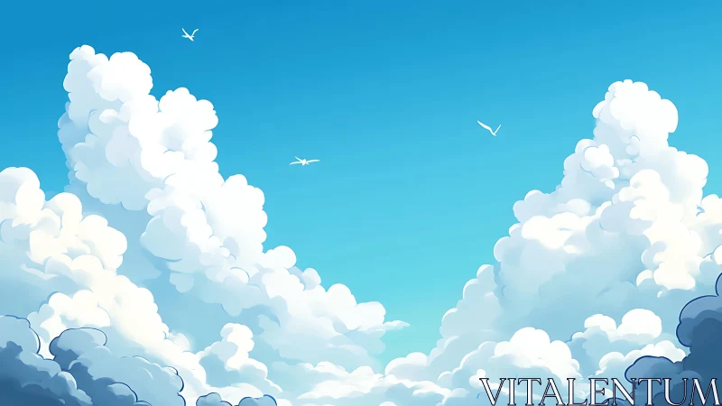 Digital illustration depicts cumulus cloud formations under sky