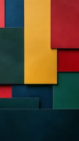 Geometric arrangement of colored rectangular panels overlapping.