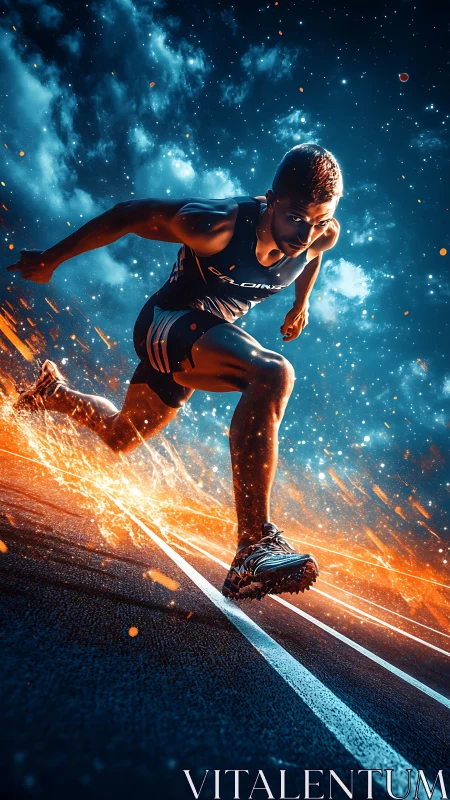 Starlit sprinter ignites a comet trail of racing fire.