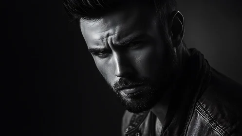 Moody black and white portrait with quiet, soulful intensity.