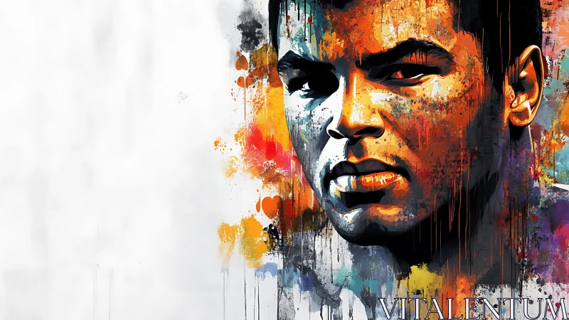 Stylized portrait with wet paint drips and multicolored saturated pigmentation