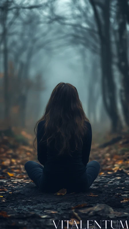 Quiet pause on a misty forest path of soft reflection.