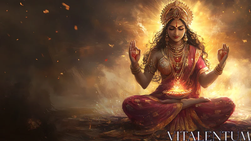 Radiant goddess visualization uses dynamic firelight and intricate cloth simulation