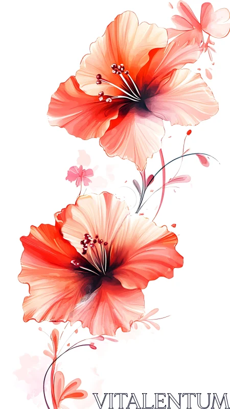 Coral hibiscus blooms cascade gracefully.