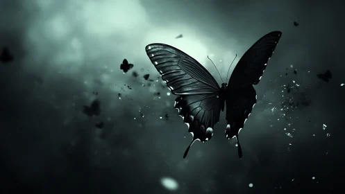 Digital rendering shows solitary butterfly in dark atmosphere