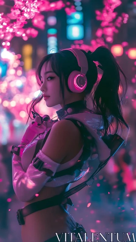 Cyberpunk neon heroine in reflective tactical streetwear profile.