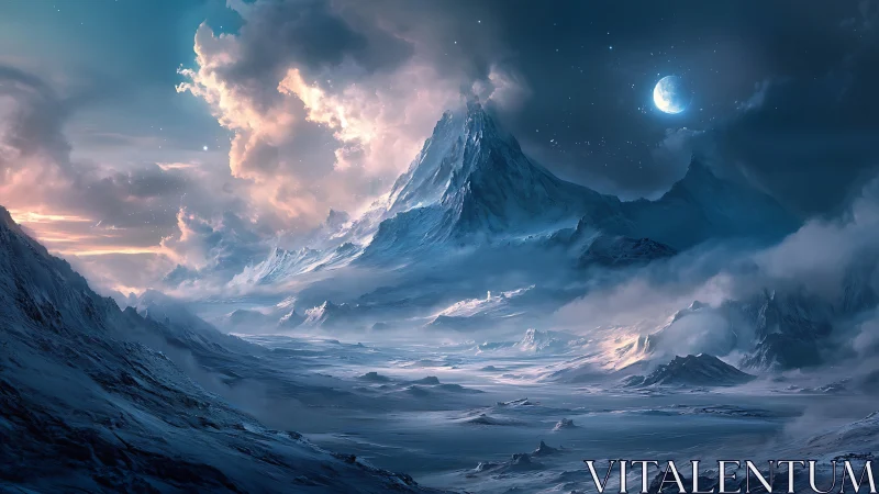 Moonlit frostspire rising over a dream-charged tundra.