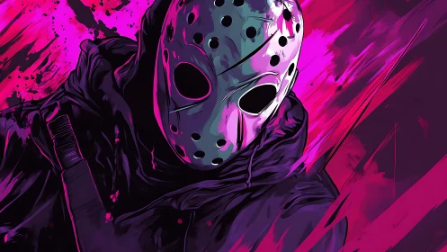 Masked midnight slasher in neon pink storm of color.