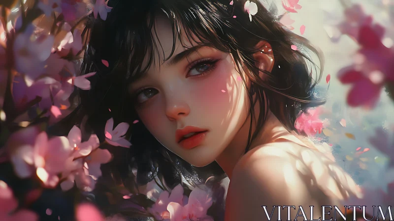 Blossom-kissed gaze lingers softly between petals and light