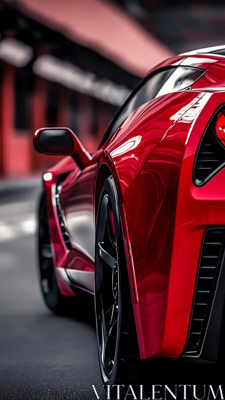 Red sports coupe rear profile with reflective gloss finish.
