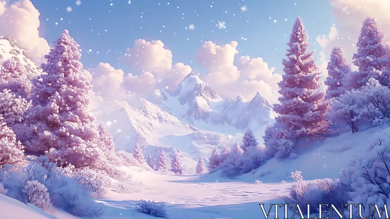 Cotton-candy pines dreaming under crystalline winter peaks.