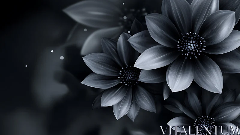 Monochromatic flowers rendered with precise depth-of-field and textural detail