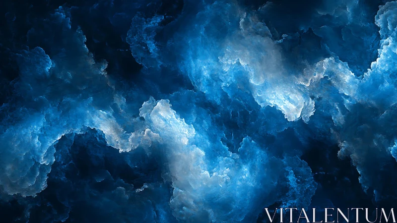 Abstract blue nebula clouds digital art with luminous highlights.