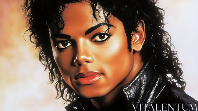 Digital portrait of person with curly hair and leather jacket