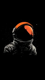 Minimalist astronaut illustration with orange helmet reflection.