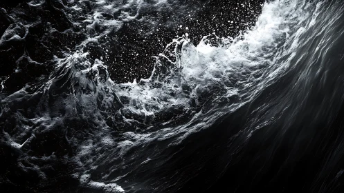 Midnight waves carve silver calligraphy across the dark