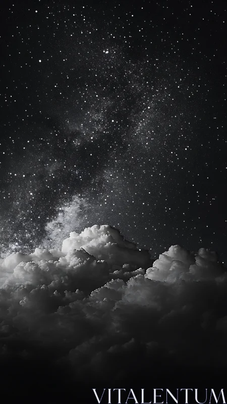 Monochrome storm clouds under dense Milky Way starfield.