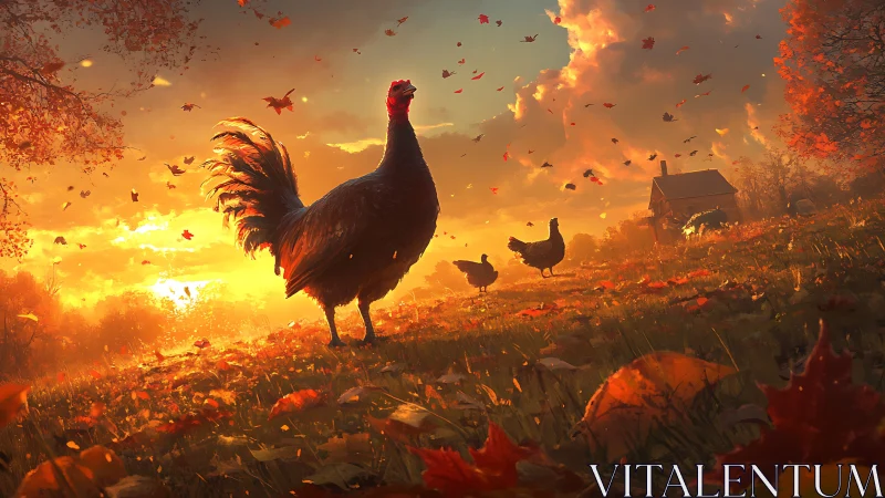 Rooster's Golden Harvest: An Autumn Spectacle of Wings and Wonder