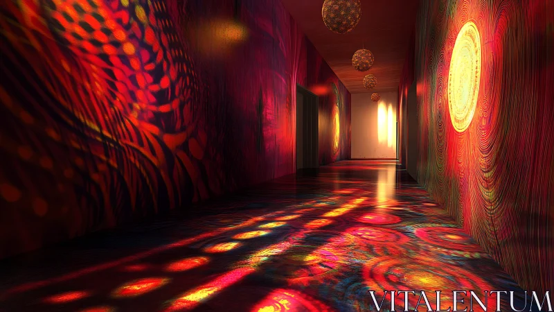 Glowing hallway celebrates swirling light, color, and shadow play
