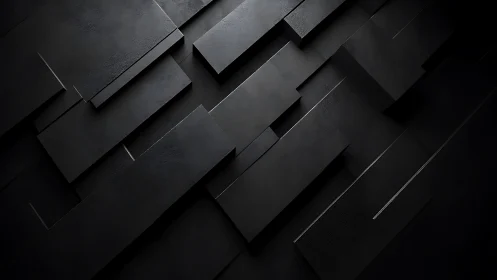 Overlapping black rectangular panels form layered 3D surface