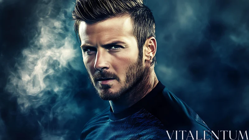 Photorealistic athletic portrait with cinematic smokey lighting.