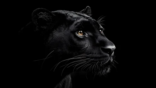 Black Panther Portrait Against Dark Background.