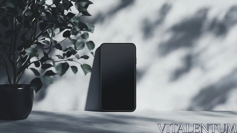 Black Smartphone Display Against Minimalist White Wall.
