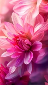 Close-up view of layered dahlia petals with graduated pink and magenta coloration