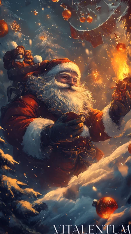 Santa ignites winter magic with blazing festive starlight.