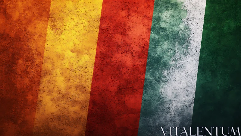 Textured multicolor vertical bands with grunge overlay finish.